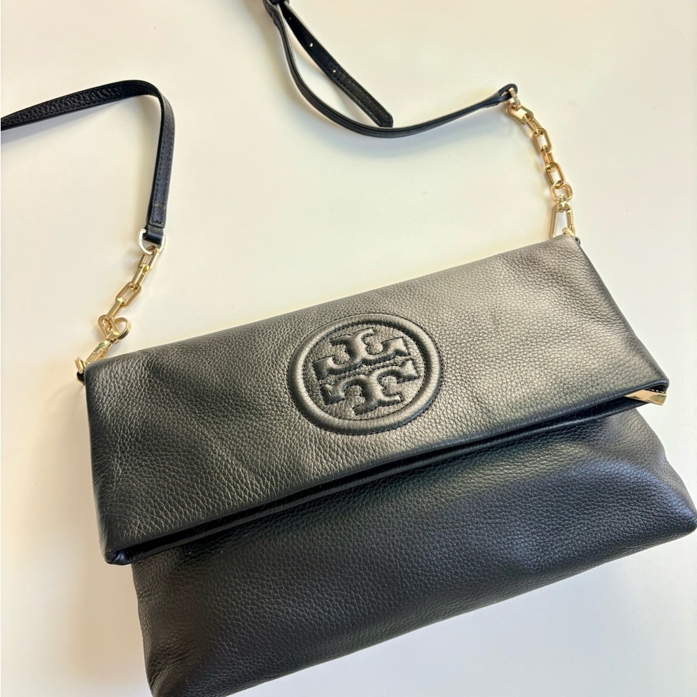Tory Burch Black Leather Crossbody with Gold Accents